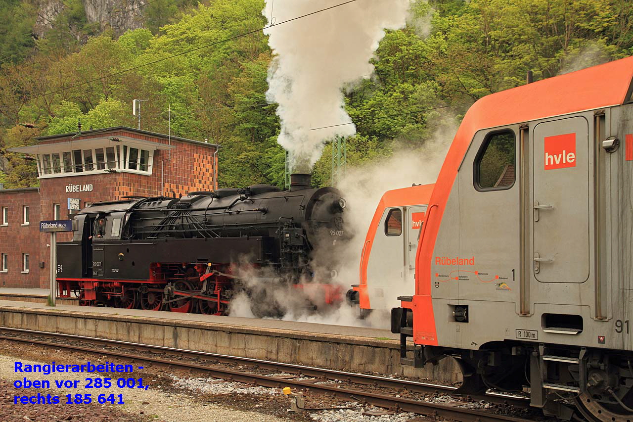 Rangierarbeiten - 
   oben vor 285 001, 
   rechts 185 641